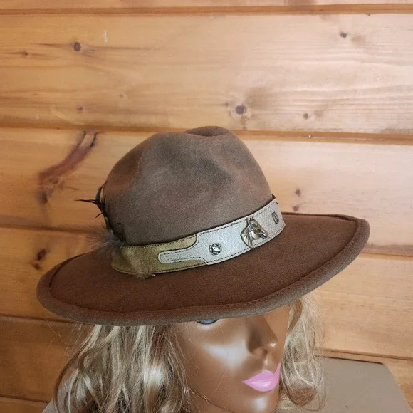 BULLHIDE Cowboy Western Hat Brown Horsing Around Concho Leather Wool Brim Size L