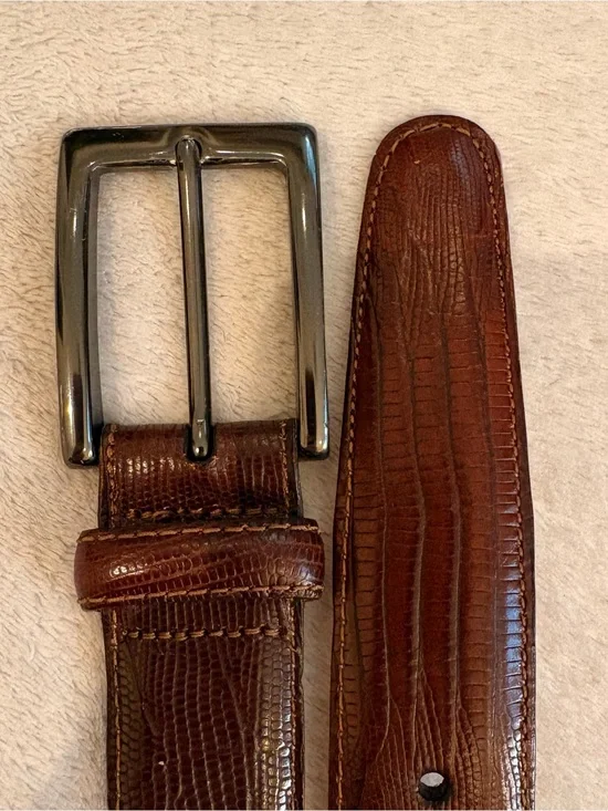 Martin Dingman Brown Lizard Skin Leather Belt Blackened Silver Buckle Sz 40