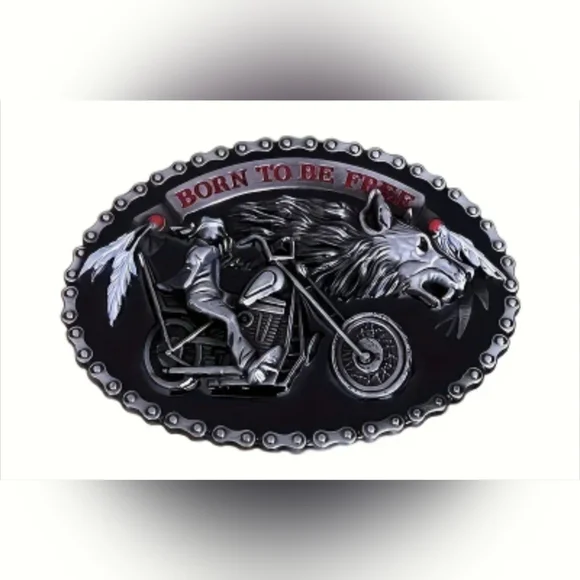 New Zinc Alloy Belt Buckle | Born to Be Free Motorcycle Wolf, T3MIS8B