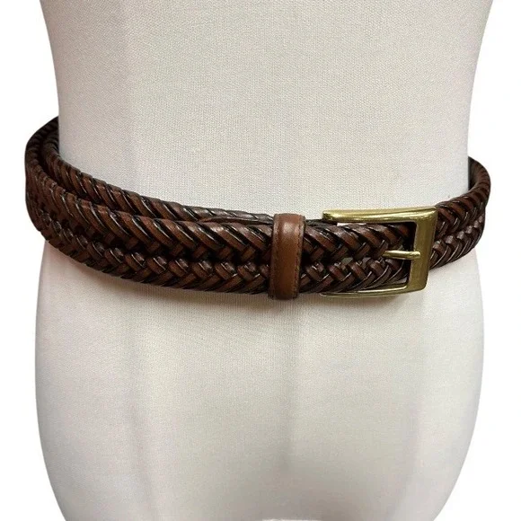 Unbranded‎ Unisex Durable Woven Braided Belt Leather Tab Gold Colored Buckle OS