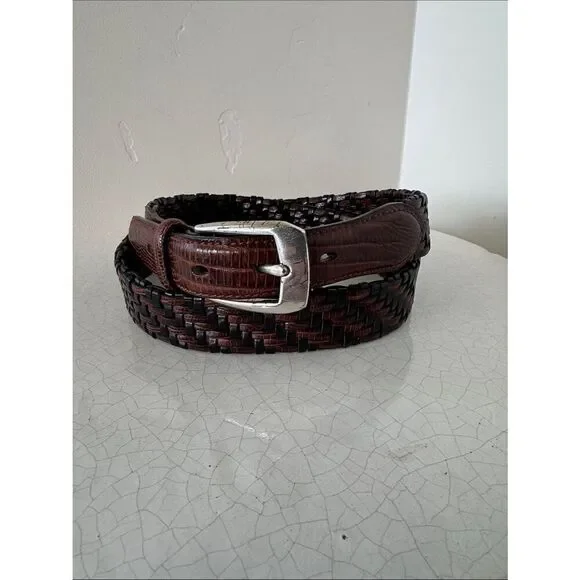 Brighton Vintage Brown and Black Woven Embossed Leather Men's Belt Size 38