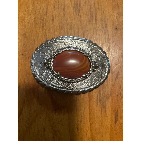 Western Faux Agate Scroll Belt Buckle Silver Brown