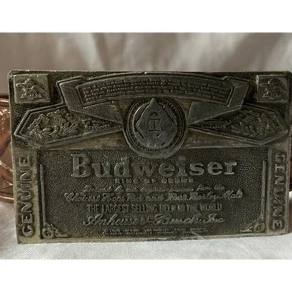 Vintage Budweiser Belt Buckle Genuine Bud Anheuser Busch Brass 1970s W/belt