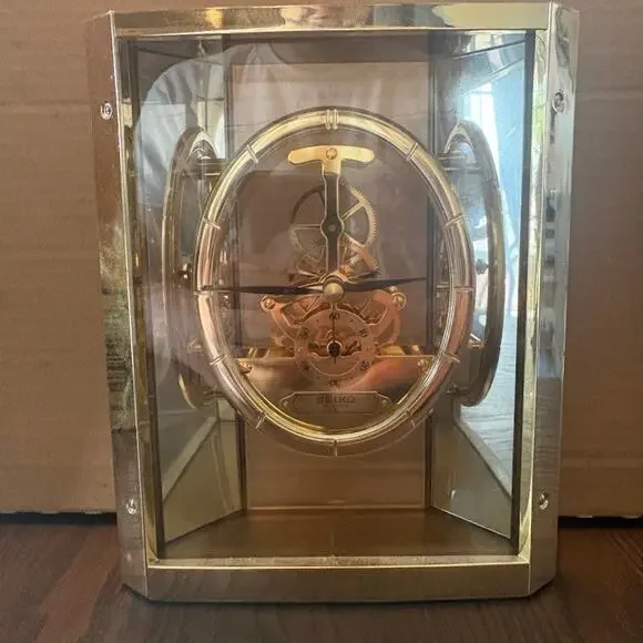 Vintage Seiko Quartz Skeleton Mantle/Desk Table Clock QAW110 G Working