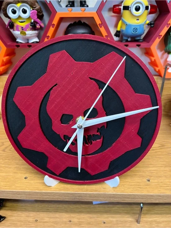 Red and Black Gear Skull Wall Clock - Branded Design