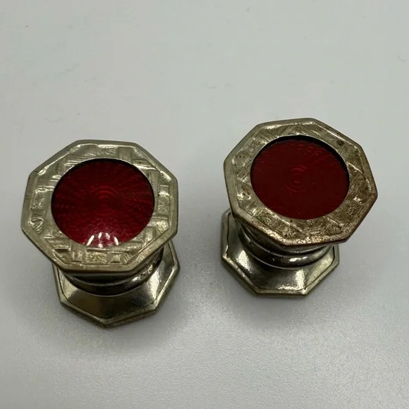 Vintage Art Deco Red Guilloché Enamel Cufflinks