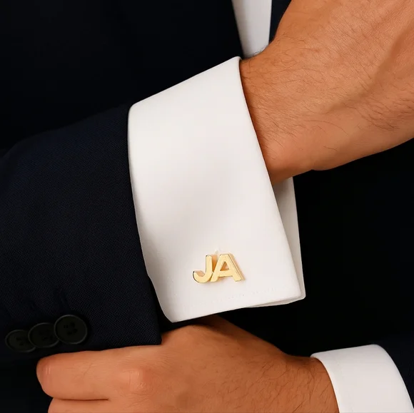 Vintage Gold Tone JA Initial Cufflinks Monogram Formal Wedding Groom Gift