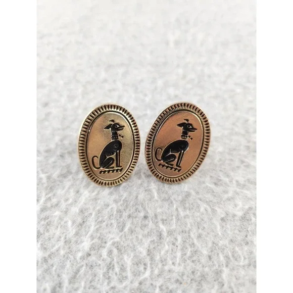 Vintage Swank Art Deco MCM  Greyhound Anubis Dog Whippet Gold Tone Cufflinks