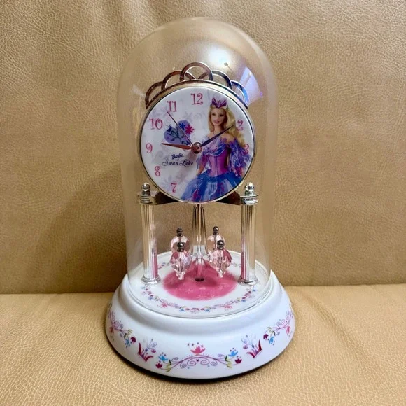 Barbie of Swan Lake Anniversary Dome Clock Vintage 2003 Odette Rotating Pendulum