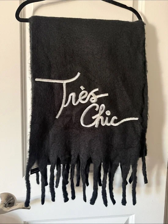 Karl Lagerfeld Black Scarf with White Script Embroidery