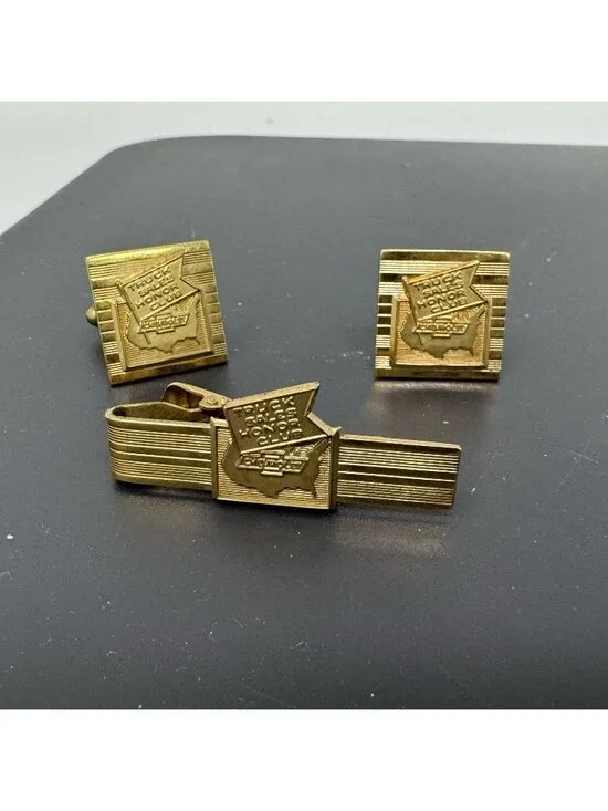 Chevrolet Truck Sales Honor Club 12KGF Gold Filled Vintag Tie Bar Clip Cufflinks