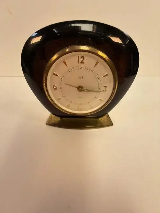 Vintage Mid-Century Modern Elgin Wooden Desk Alarm Clock, Made in Germany