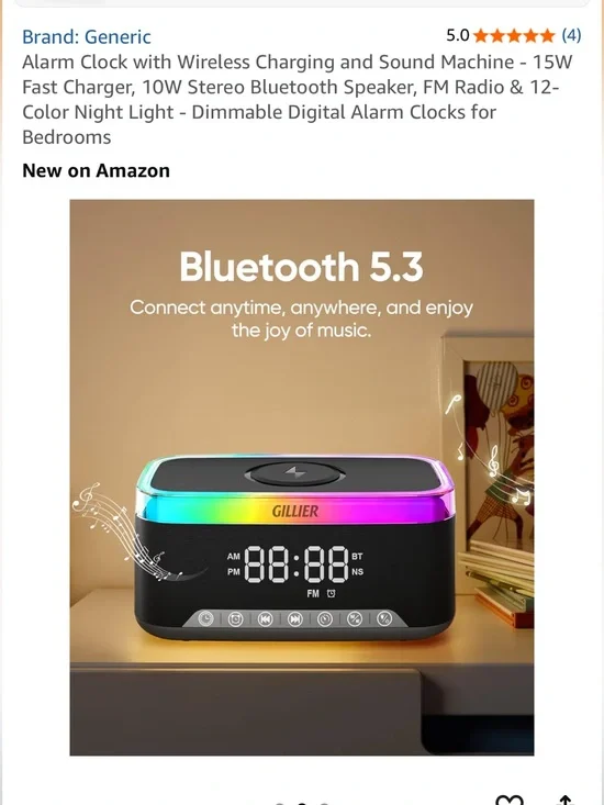 Wireless LED Bluetooth Speaker Alarm Clock & Charger