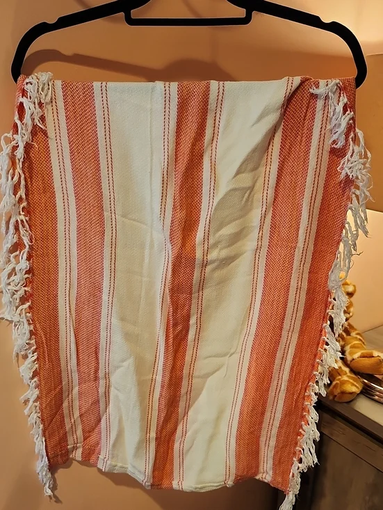 Striped Orange and White Tassel Scarf