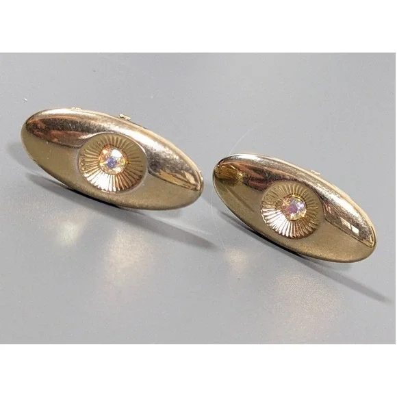Vintage Swank Aurora Borealis AB Oval Cufflinks Gold Tone‎