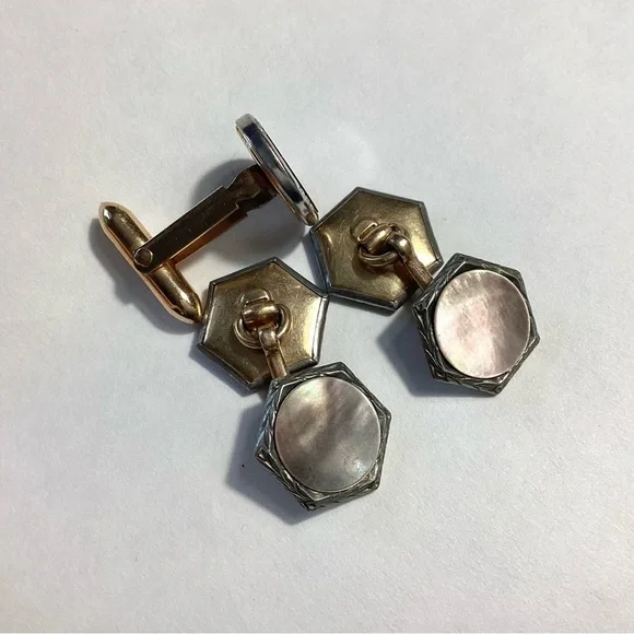 Art Deco Gold Plate Vintage MOP Abalone Cufflinks Lot Of 3