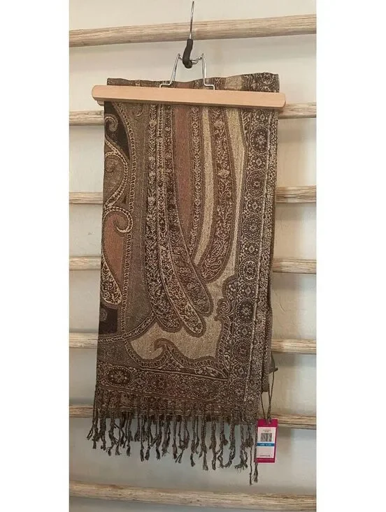 Vince Camuto Brown Paisley Pattern Scarf with Metallic Accents