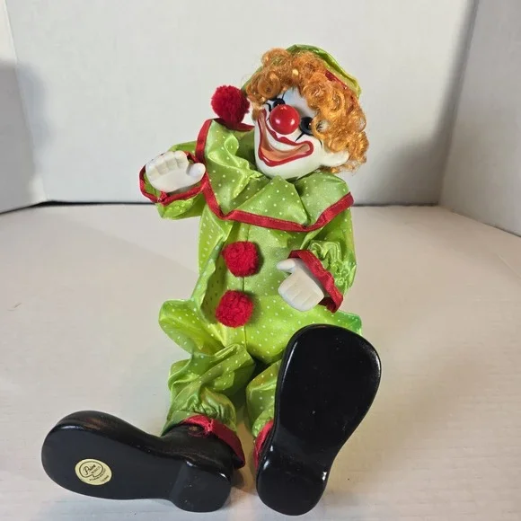 RARE Vtg Music Animated Working WIND-UP Price Products Green CLOWN Porcelain 12