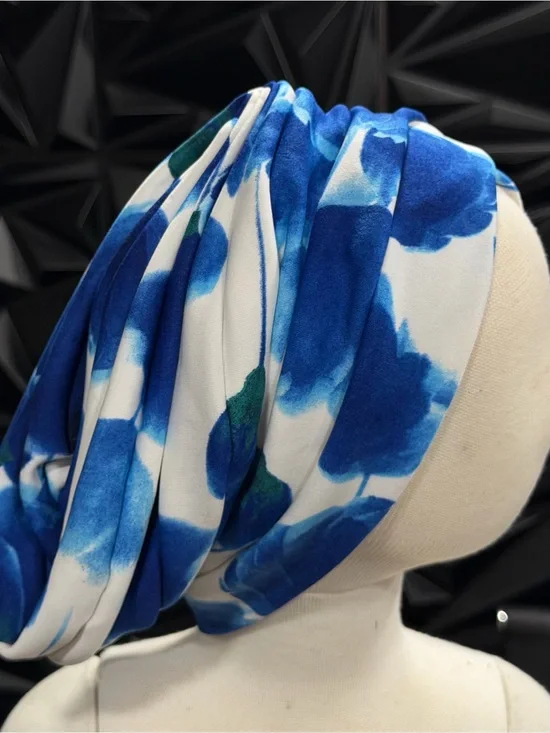 Blue Floral Headwrap Bonnet for Women