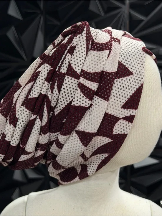 Women’s Maroon and Cream Patterned Head Wrap