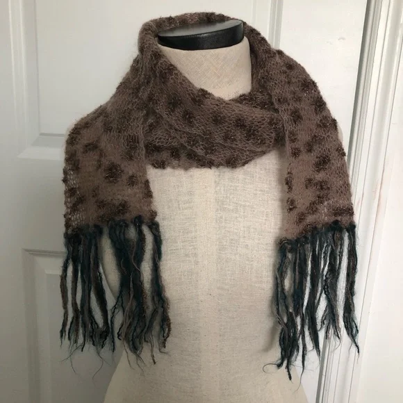 Bohemian Knit Scarf with Teal Fringe