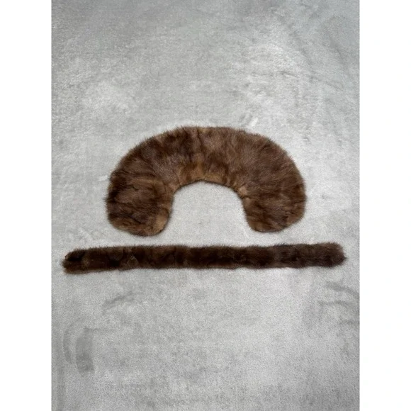 Vintage 2pc Real Mink Fur Collar Stole Set Brown Necklace 40s 50s Old Money