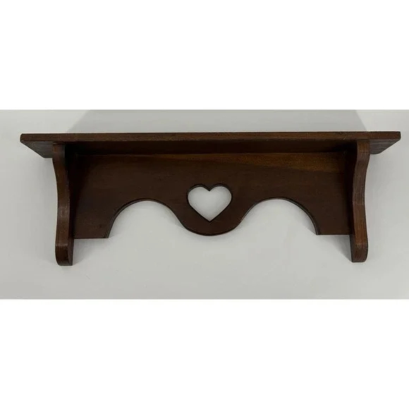 Vintage Wood Heart Cutout Wall Decor Shelf Country Cottage Rustic Walnut Flaws