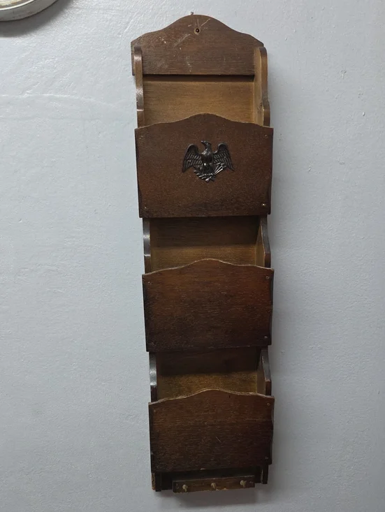 Vintage Brown Wooden Wall Mail Organizer with Eagle Accent - Unbranded