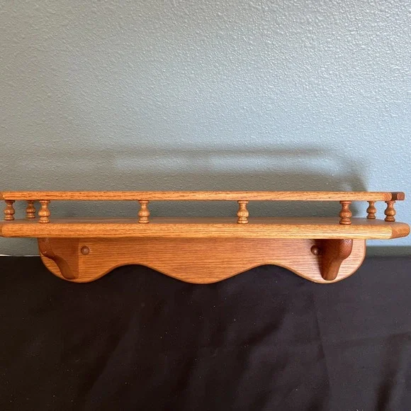 VTG Solid Oak Wood Display Wall Shelf  Hanging Spindle Railing  Farmhouse 24x8x6