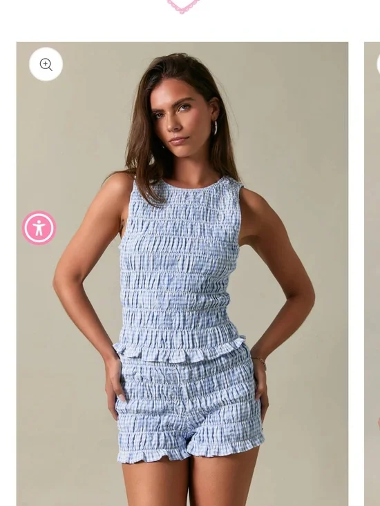 Smocked gingham Light Blue Tank & Shorts Set