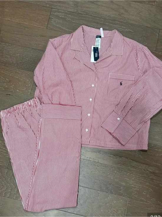 Polo by Ralph Lauren Pink & White Striped Kids Pajama Set
