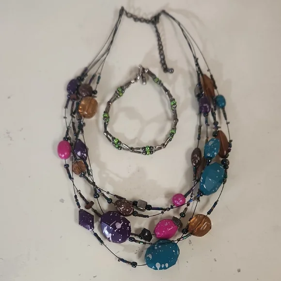 Y2K Multicolor Beaded Necklace and Bracelet Set