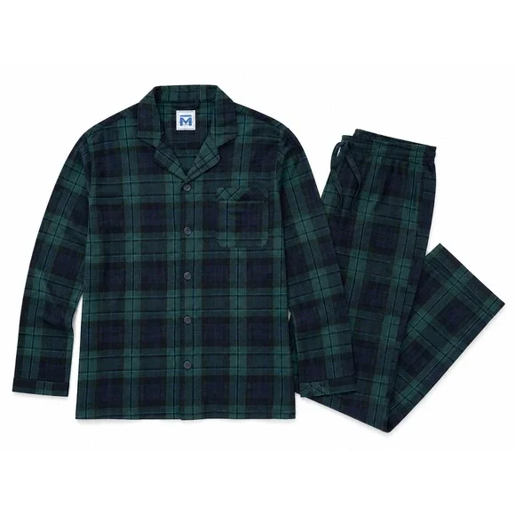 Majestic International Plaid Cotton Pajama Set Men's M Green Blue Lounge Sleep