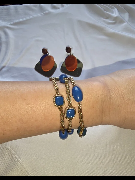 Monet Chain Bracelet with Bright Blue Stones and Earrings Set