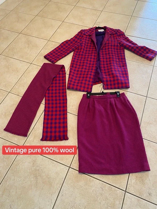 Carlisle Two-Tone Fuchsia and Blue Wool Skirt Set