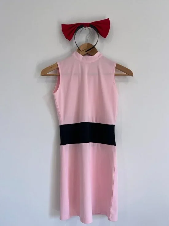Powerpuff Girls Blossom Cosplay Costume Dress Red Bow Set S Miccostumes