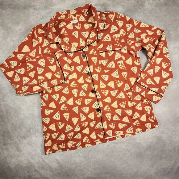BedHead‎ Pajamas Womens Large Pizza Print Long Sleeve Pajama Set Orange