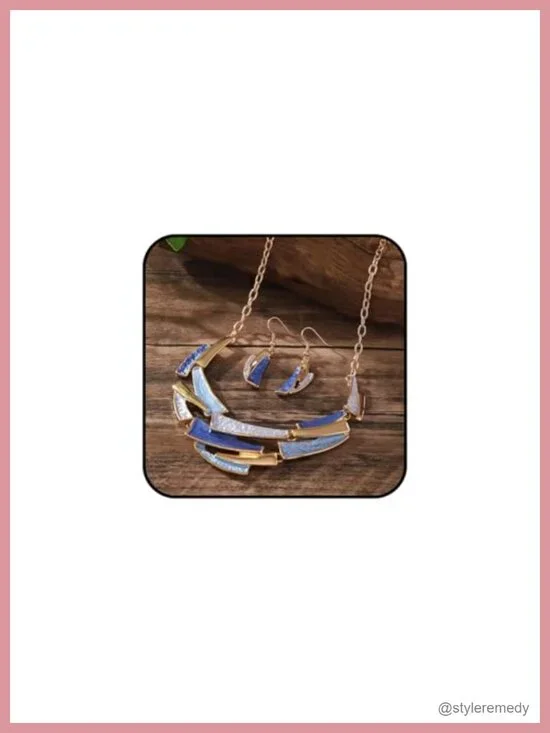 Boho Geometric Enamel Chunky Bib Necklace Earring Set
