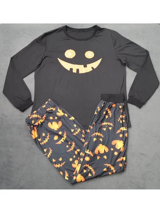 Women's Glow-in-the-Dark Halloween Pajama Set with Smiling Face Design