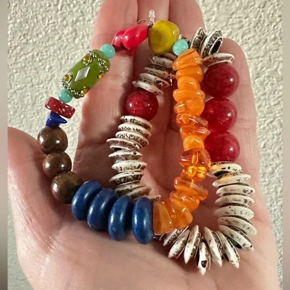 Boho Wooden beaded bracelet with glass beads accents looks like amber bracele…