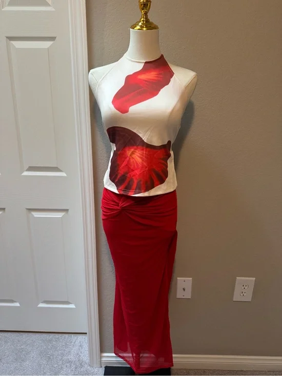 Vacation Two piece Set. Red and White Floral Maxi Set. Sold out online!!