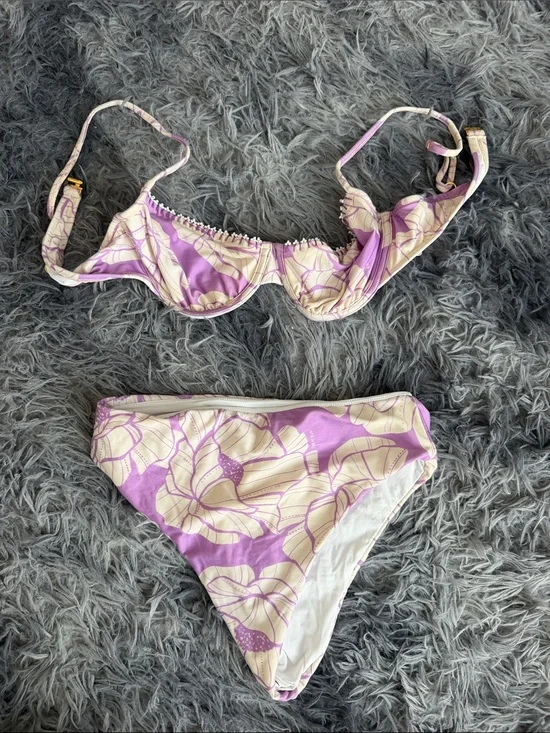 Farm Rio Purple & Cream Floral Two-Piece Bikini