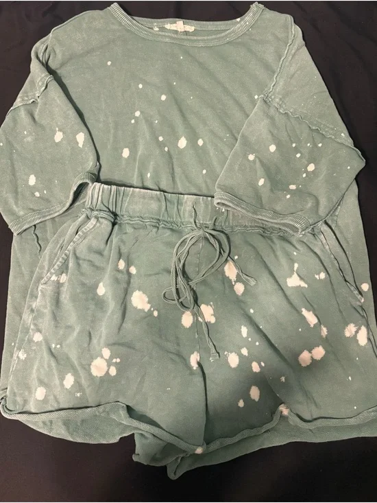 Teal Two-Piece Lounge Set with Paint Splatter