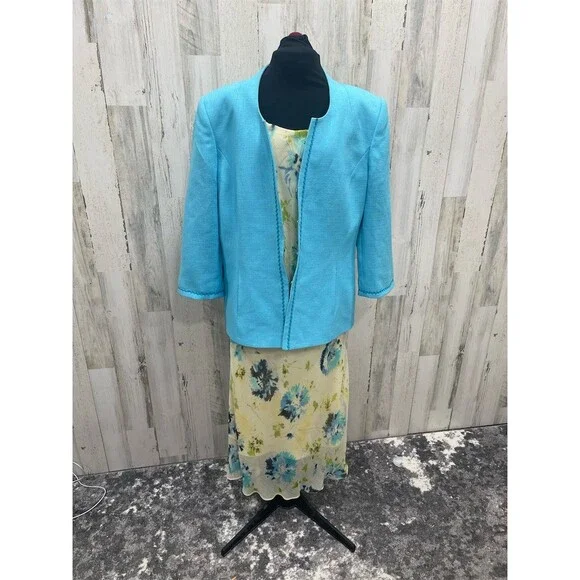 R&M Richards 2-Piece Dress & Jacket Set Womens 16w Multicolor Floral Maxi sku622