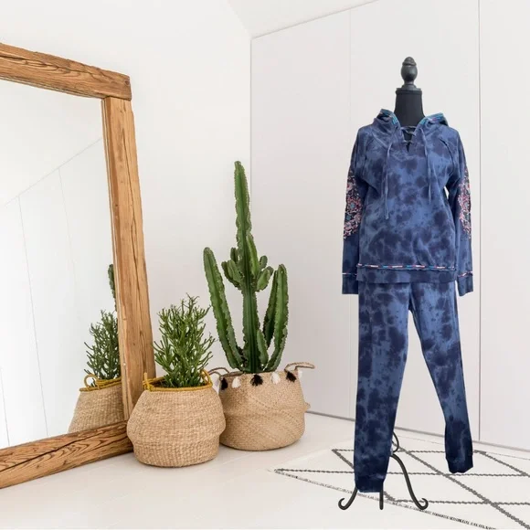 Sundance Moonlight Sky Tie Dye Floral Embroidered Sweatsuit Set