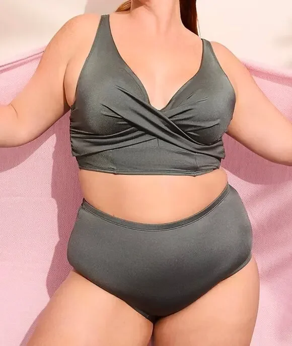 Lane Bryant Swim By Cacique Gray Blue Underwire Two Piece Swim 40DDD Bottom 16