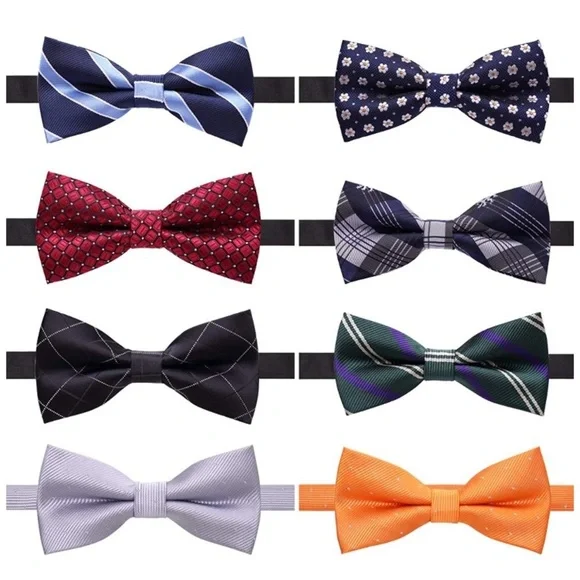 MEN’S 8 PACK CLIP ON BOW TIE BUNDLE SET *NEW*