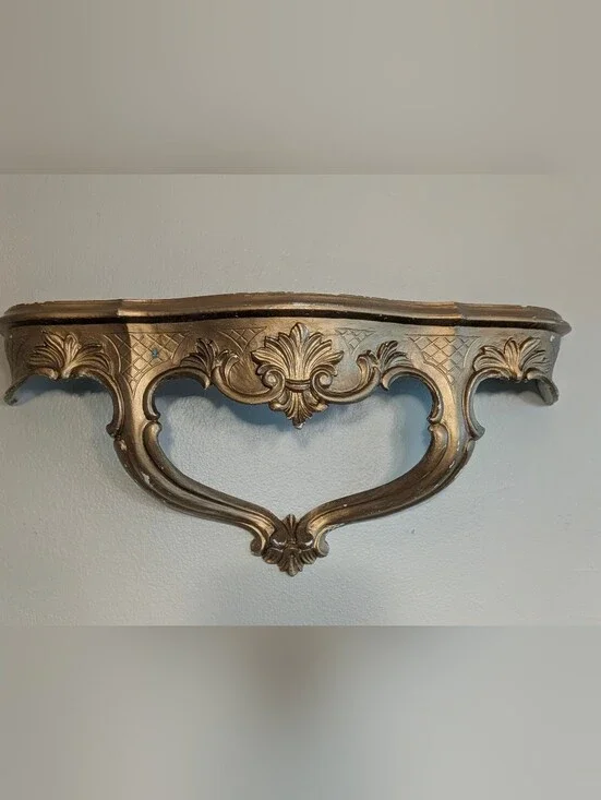 Vintage French Provincial gold Gilded wall shelf Hollywood Regency Marked  ITALY
