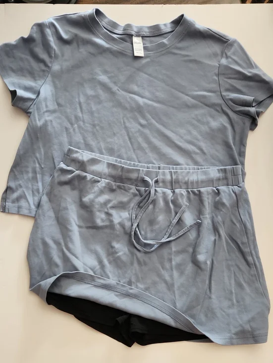 Cropped Tee & Drawstring Skort Set - Light Blue- L -EUC- laundered never worn