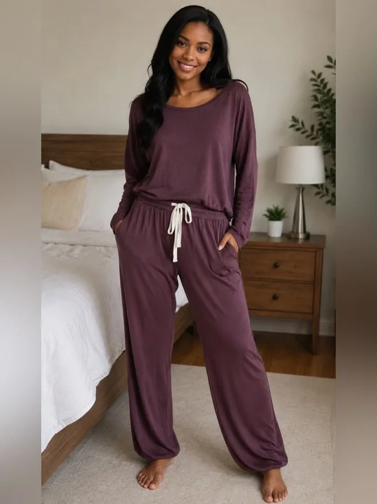 Eberjey Women’s Comfort Pullover & Pants Pajama Set Size M DistressBurgundy NWOT